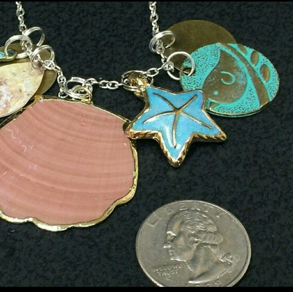 SEA SHELL STARFISH CHARMS TIBETAN SILVER NECKLACE - Picture 4 of 4